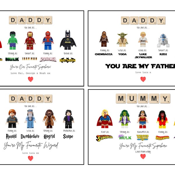Personalised Daddy Dad Fathers Day Gift For Him Thank you Teacher Her  Mothers Day  Mummy Mum Superhero Star Wars Wizard Harry Potter Print