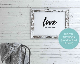 Love One Another | Printable Wall Art | John 13:34 | Printable Bible Verse | Black and White