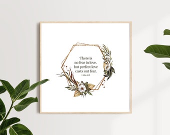 There Is No Fear In Love | Printable Wall Art | 1 John 4:18 | Printable Bible Verse | Boho Wreath