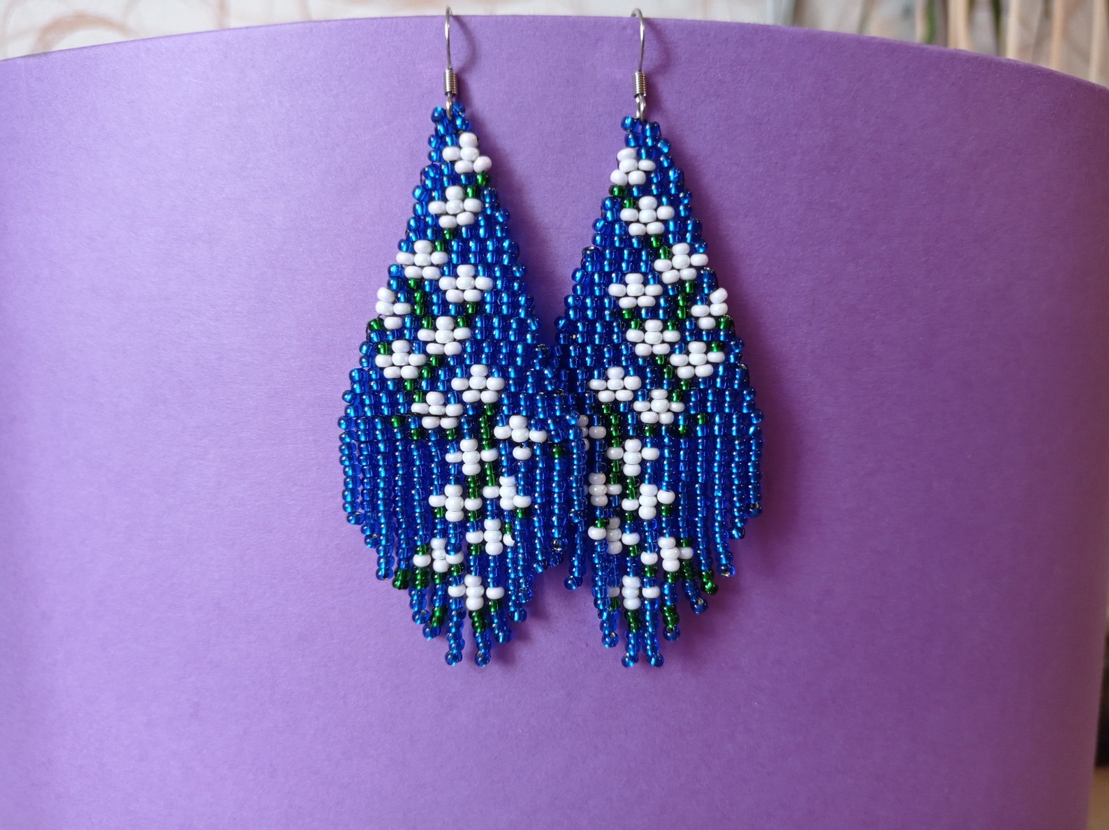 Flower Bead Earrings Beadwork Earrings Hand Woven Earrings Etsy