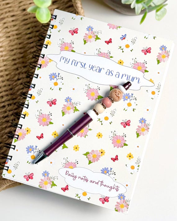 New Mum Journal, Floral A5 Notebook, First Year Diary