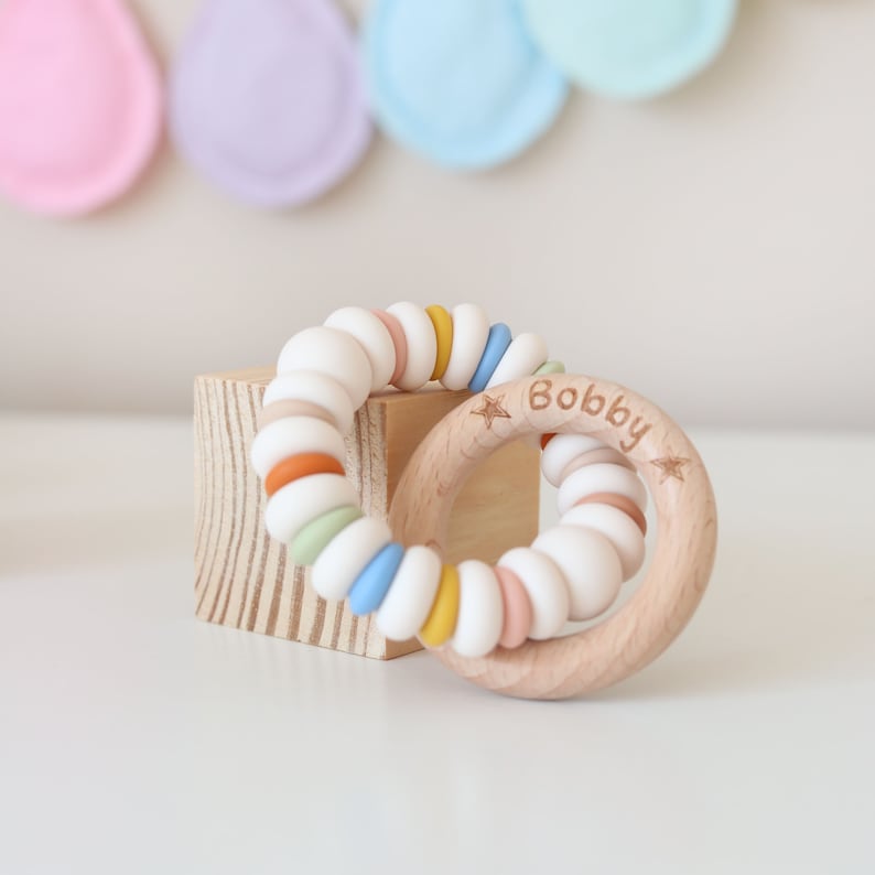 Personalised Baby Gift, Baby Girl Gift, Baby Boy Gift, Baby Easter Gift, Rainbow Baby, Baby Shower Gift, Sensory Toy, Baby Keepsake Gift