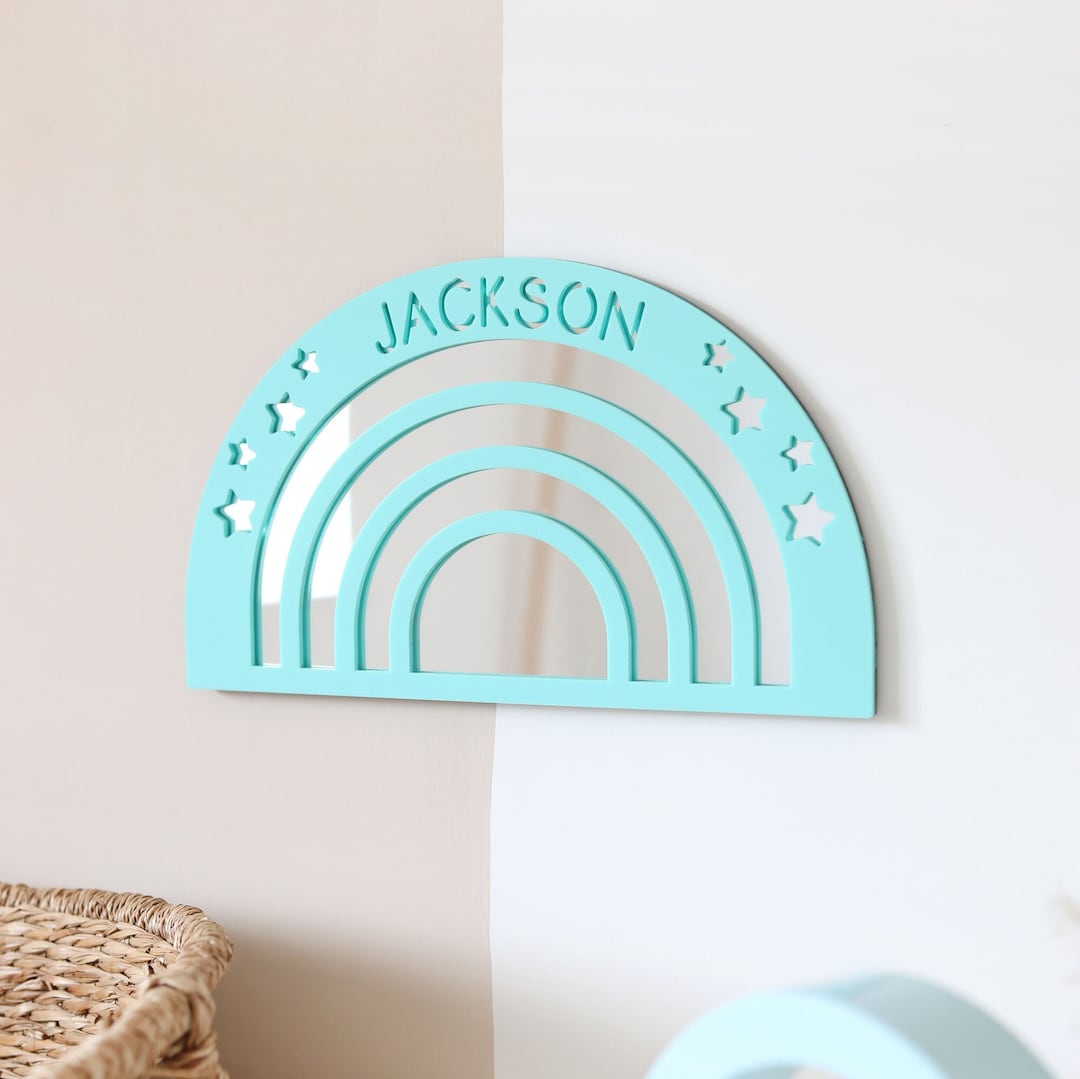 Pastel Blue Personalised Rainbow Mirror, Boys Bedroom Rainbow Mirror ...
