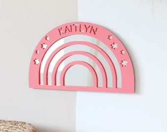Personalised Pastel Pink Rainbow Mirror, Girls Nursery Decor