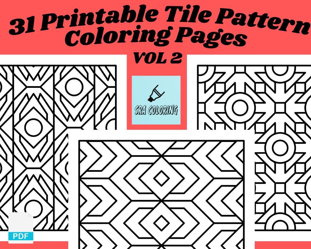 Tile Pattern Coloring Book vol 2, Geometric Pattern Coloring, Adult coloring Book, Cozy coloring, Abstract coloring, relax mindful coloring