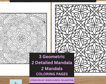 Mandala and Geometric Coloring Pages Bundle 3- digital download
