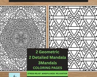 Mandala and Geometric Coloring Pages Bundle 1- digital download