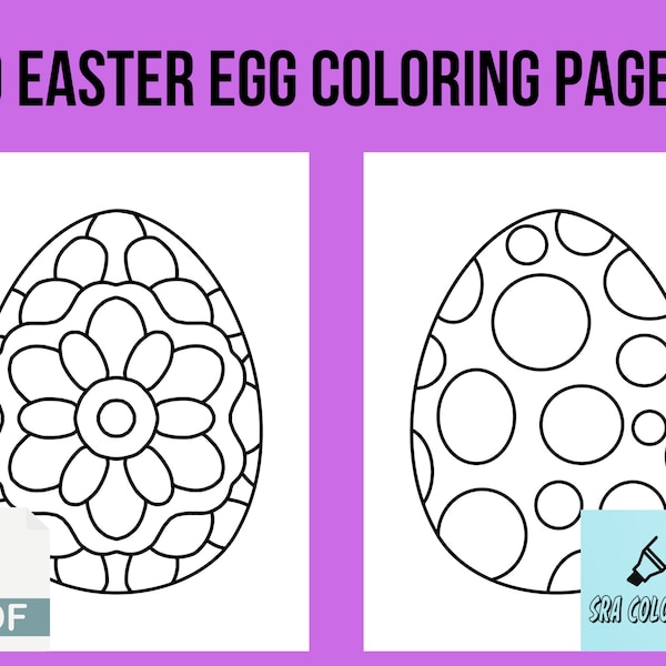 Easter Egg Printable Coloring 30 Page Book, Digital Download Coloring Pages,  Printable Coloring Pages