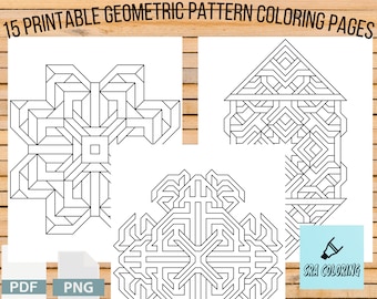 15 Geometric Printable Page Coloring Book, Digital Download Coloring Book, Geometric Pattern Coloring pages, Printable Coloring Pages