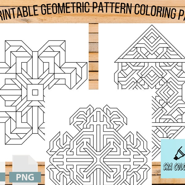 15 Geometric Printable Page Coloring Book, Digital Download Coloring Book, Geometric Pattern Coloring pages, Printable Coloring Pages