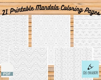Geometric Coloring Book: 21 Printable Pattern Pages (Digital Download)