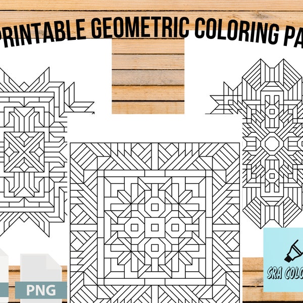 14 Geometric Printable Page Coloring Book, Digital Download Coloring Book, Geometric Pattern Coloring pages, Printable Coloring Pages