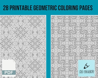 28 Page Geometric Printable Coloring Book | Adult Coloring Pages | Digital Download Zen Patterns Book | Mindful Abstract Coloring Therapy
