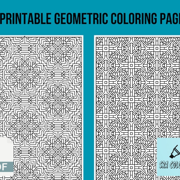 28 Page Geometric Printable Coloring Book, Digital Download Coloring Book, Geometric Pattern Coloring pages, Printable Coloring Pages