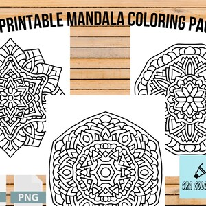 May include: 15 printable mandala coloring pages. The pages feature intricate designs with geometric patterns. The pages are black and white and ready to be colored.