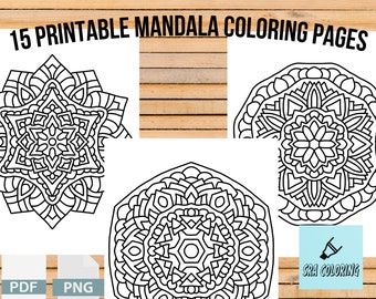 15 Mandala Coloring Pages for Adults (PNG and PDF Files)