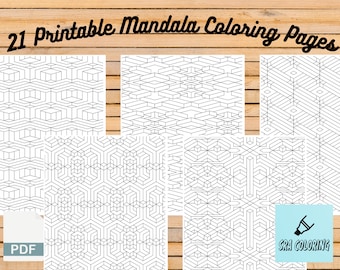 Geometric Coloring Book: 21 Printable Pattern Pages (Digital Download)