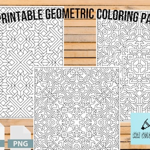 15 Page Geometric Printable Coloring Book, Digital Download Coloring Book, Geometric Pattern Coloring pages, Printable Coloring Pages