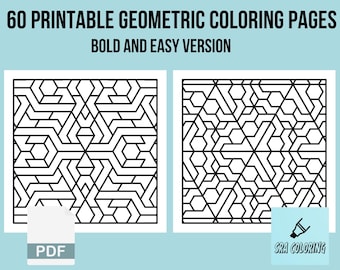 Geometric Coloring Book for Adults: Bold, Easy Designs (Digital Download, 60 Pages)