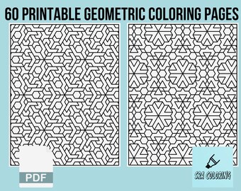 Geometric Coloring Book for Adults: 60 Printable Pages (Digital Download)