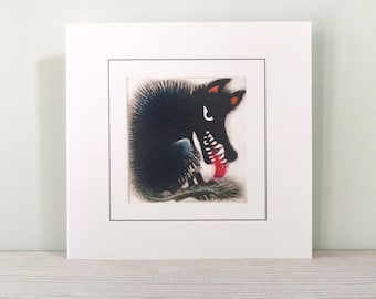 Black Shuck, Card and Envelope featuring artwork by Louise Bird. Recycled Card, blank for your own message, any occasion.
