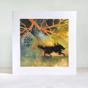 Black Shuck Demon Hound of Bungay, Karte und Umschlag mit einem Kunstwerk von Louise Bird. Recycling-Karte, blanko für Deine eigene Nachricht.