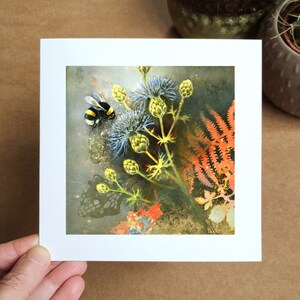 Wiesenfutter, Karte und Umschlag mit Kunstwerken von Louise Bird. Bumblebee , Recycled Card , blanko für Deine eigene Nachricht, gleich welcher Anlass.