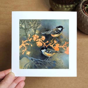 Evening Light, Card and Envelope featuring artwork by Louise Bird. Garden Birds, Recycled Card, blank for your own message, any occasion.
