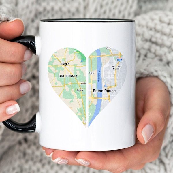 Long Distance Relationship Mug Personalized, Custom Map Gift, Christmas Gift for Mom Dad Sister or Best Friend, Mothers Day Gift