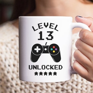 13th Birthday Gift for Boy Girl, Level 13 Unlocked Funny Gaming Mug, 13th Birthday Gift for Daughter Son, Turning 13 Gift for Grandchild
