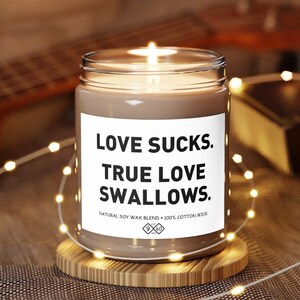 Naughty Valentines Day Gift for Him, Love Sucks True Love Swallows Soy Candle, 9oz Scented Candle, Anniversary Gift for Husband Boyfriend