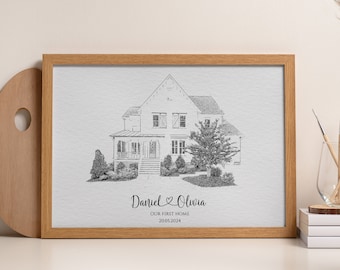 Benutzerdefiniertes Haus Skizze, personalisiertes Einweihungsgeschenk, Umzugsgeschenk, minimalistische Hauszeichnung, neues Zuhause Geschenk, Makler Abschlussgeschenk