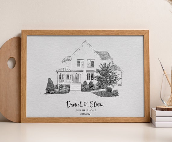 Custom House Sketch, Personalized Housewarming Gift, Moving Away Gift, Minimalist Home Drawing, New Home Gift, Realtor Closing Gift