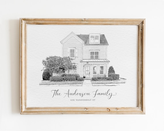 Personalized Housewarming Gift, Custom House Sketch, Moving Away Gift, Minimalist Home Drawing, New Home Owner Gift, Realtor Closing Gift