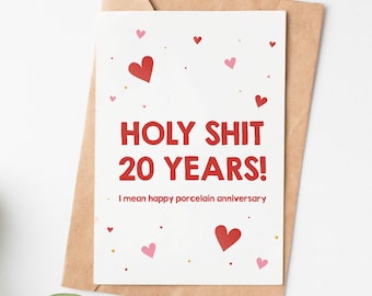 20 Years Anniversary Card, Happy Porcelain Anniversary Card, 20th Wedding Anniversary Card For Husband, 20th Anniversary Gift For Men Women