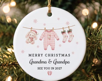 Merry Christmas Grandma and Grandpa Ornament, Baby Gender Reveal, Pregnancy Announcement Keepsake, Promoted To Grandparents Xmas Bauble