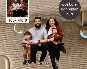 Family Photo Car Visor Clip, Custom Picture Car Vent Clip, Personalized Mothers Day Gift, Wife Birthday Gift, Anniversary Gift for Him Her