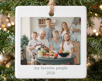 Custom Family Photo Ornament, Personalized My Favorite People Keepsake Gift, Square Picture Xmas Bauble, Grandparents Holiday Gift