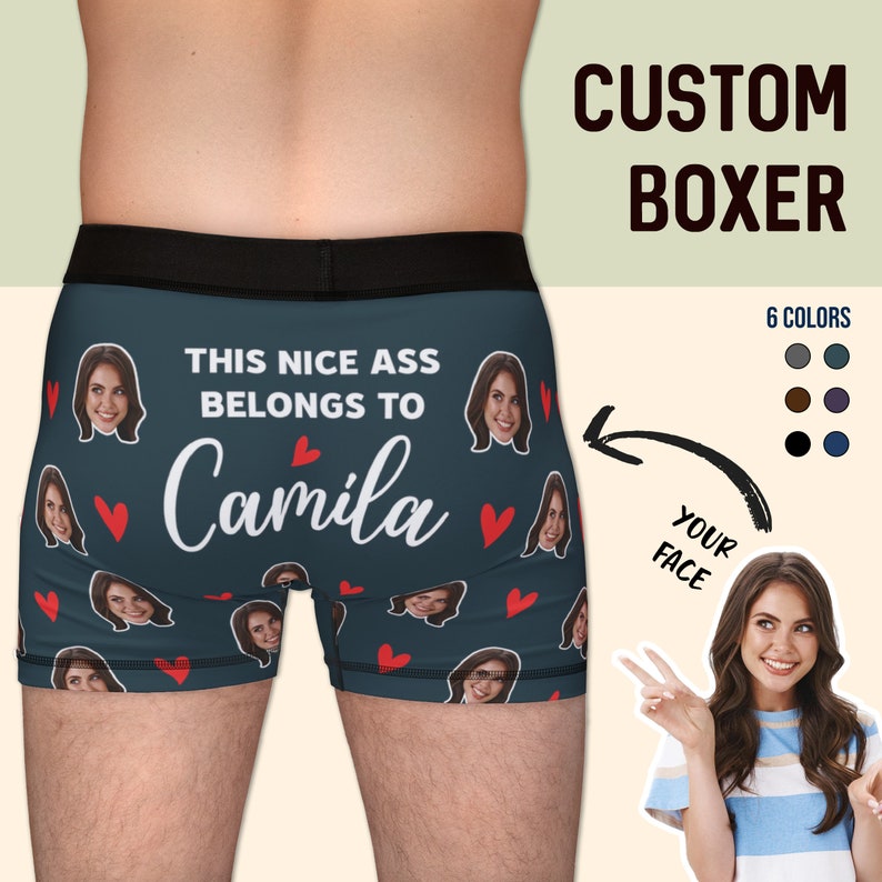 Personalized Valentines Day Gift for Him, Custom Face Boxer, Cotton Anniversary Gift for Husband, Funny Boyfriend Gift, Fiance Gift image 1