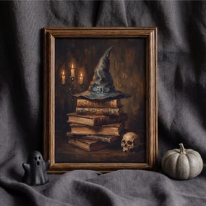 Witch Hat Vintage Art Print, Gothic Witchcore Poster, Retro Halloween Printable Wall Art, Dark Academia, Fall Season Rustic Home Decor