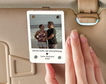 Personalized Photo Car Visor Clip, Valentines Day Gift for Him, Love Gift for Husband or Boyfriend, Custom Quotes Sun Visor Decoration