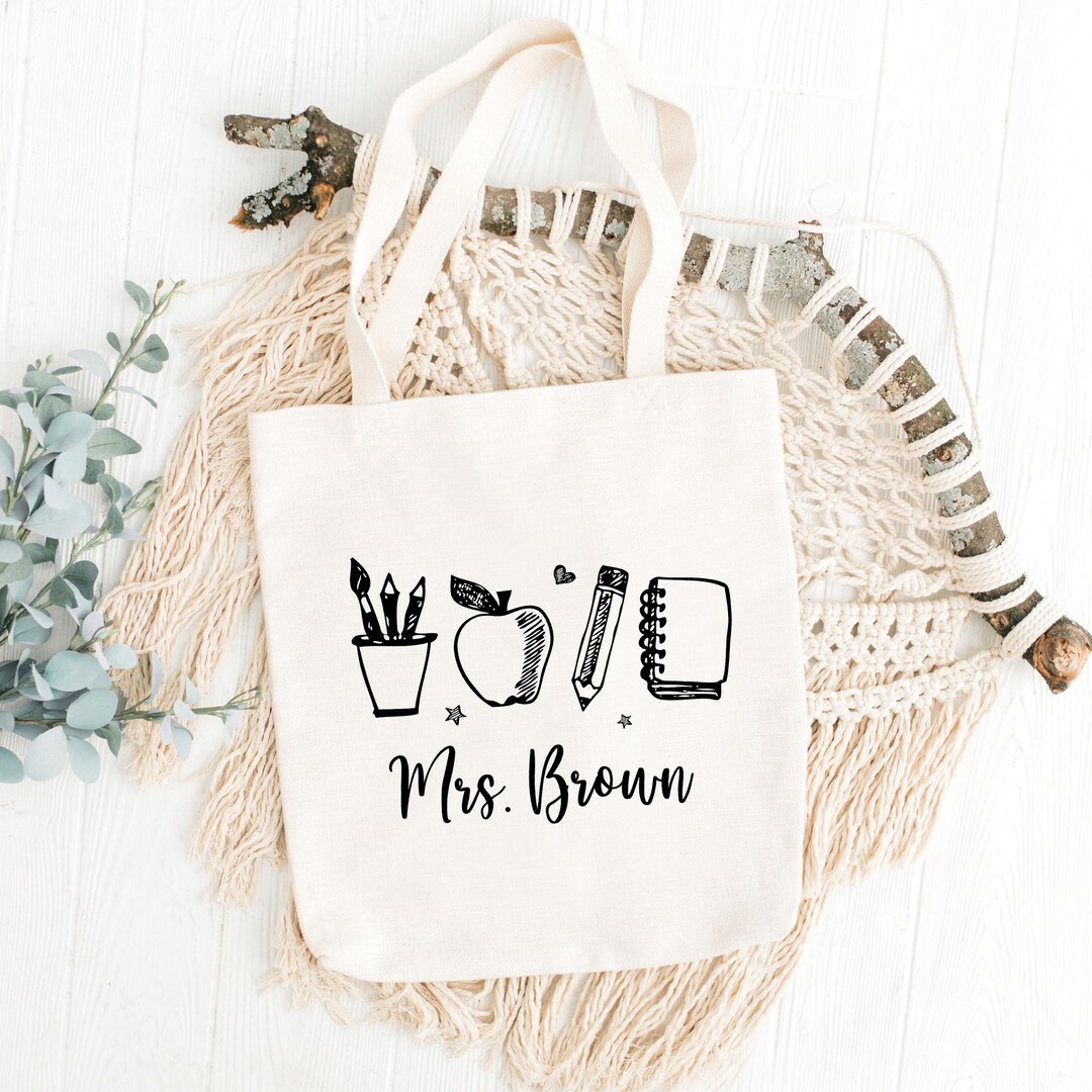Cute Doodle Name Tote Bag for Teacher, Personalized Teacher Thank You ...