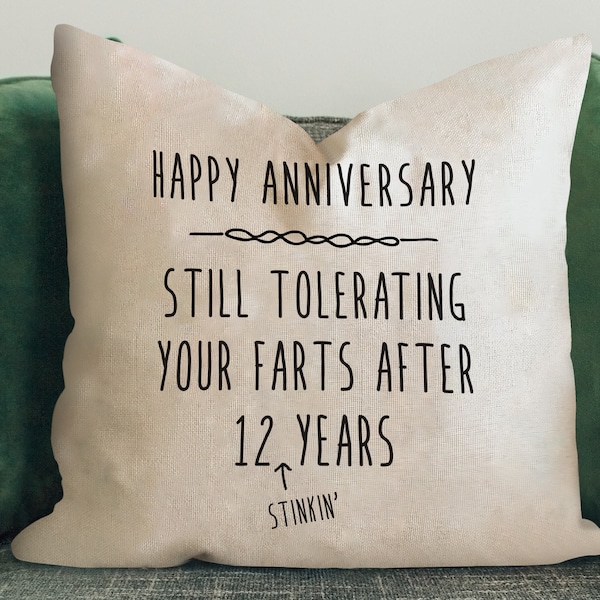 12 Year Anniversary Gift for Him Her Husband or Wife, Funny Anniversary Throw Pillow Cover, 12th Anniversary Gift for Men or Women