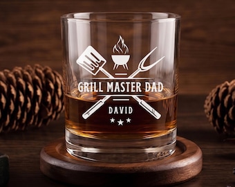 Personalized Fathers Day Gift, Funny Dad Whiskey Glass, Grill Master Dad Bourbon Glass, Custom Dad Birthday Gift, Anniversary Husband Gift
