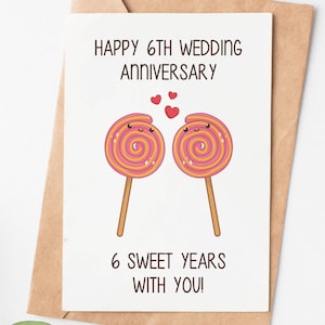 6th Anniversary Card For Him Or Her, Sugar Candy Anniversary Card, 6 Year Anniversary Gift For Husband Wife Boyfriend Or Girlfriend