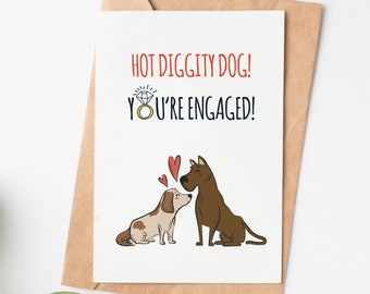 Funny Engagement Card, Engaged Dogs Greeting Card, Congratulations Card, You'Re Engaged Congrats Card, Engagement Gift For Friend