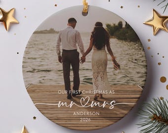 1st Christmas Married Ornament, Our First Christmas As Mr and Mrs Ornament, Custom Couple Photo Ornament, Newlywed Keepsake