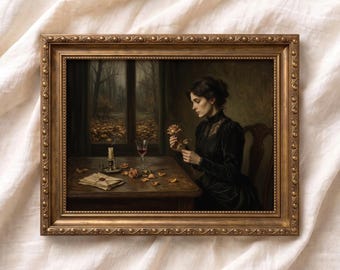 A Última Flor do Outono - Pintura Vitoriana, Arte de Parede Witchcore, Impressão de Arte para o Halloween, Decoração Dark Academia, Decoração Gótica para Casa