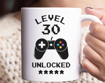 30th Birthday Gift for Him, Level 30 Unlocked Funny Gaming Mug, 30th Birthday Gift for Her, Turning 30 Gifts for Friends Men Women