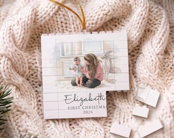 Custom Newborn Baby Portrait Puzzle Ornament, Personalized Baby’s First Christmas Ornament, Baby 1st Christmas Bauble, New Baby Keepsake